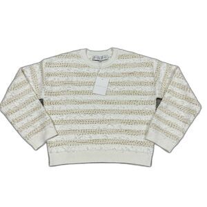 Endless Rose Sweater Womens Large Ivory Gold Metallic Sparkle New Holiday